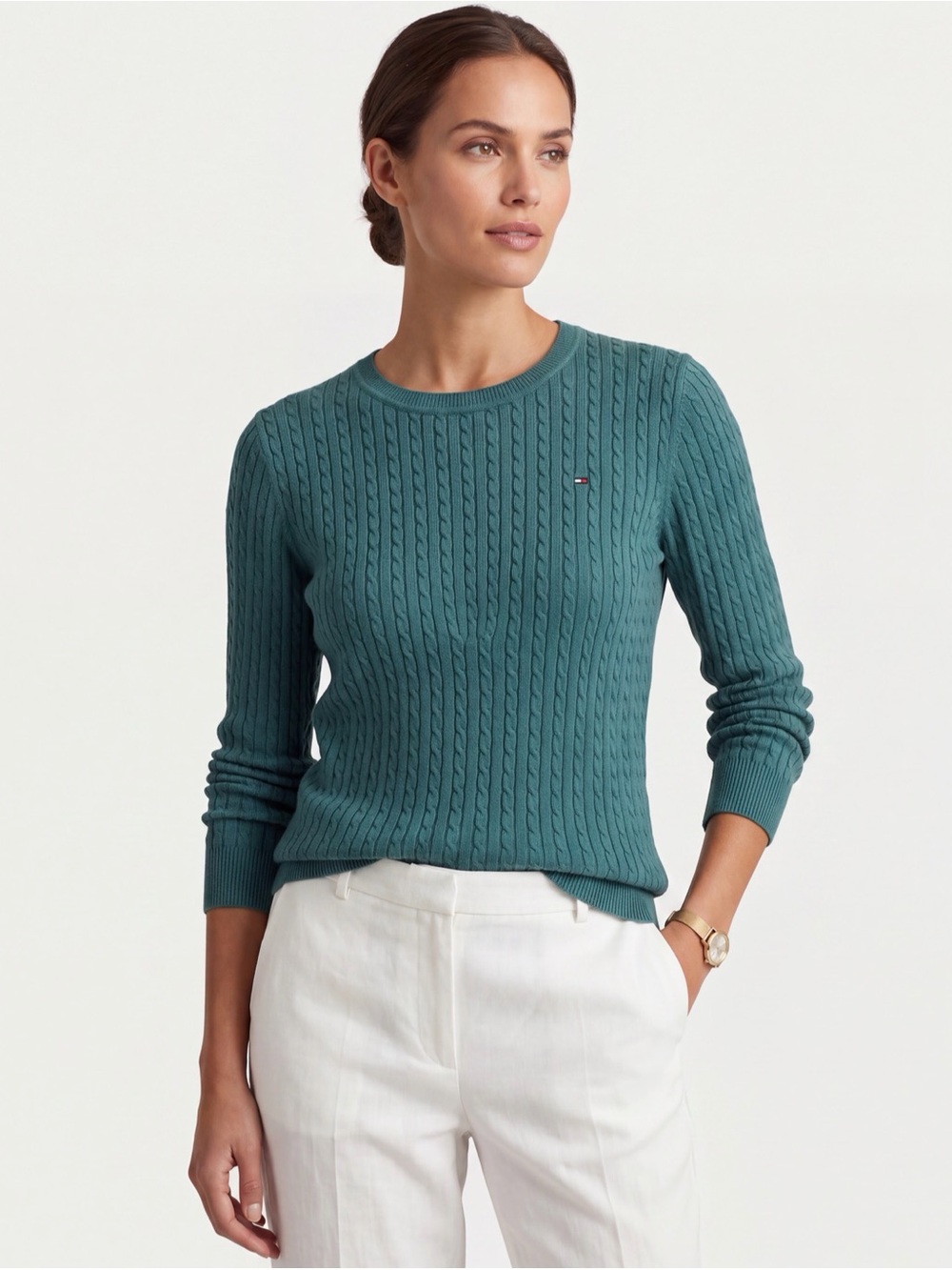 Tommy Hilfiger Teal Cable-Knit Sweater NWOT Size XS